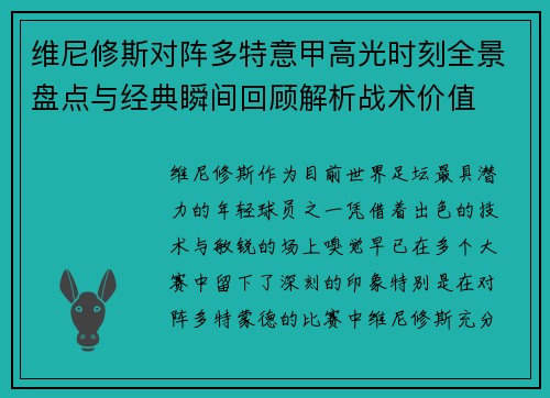 维尼修斯对阵多特意甲高光时刻全景盘点与经典瞬间回顾解析战术价值